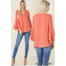 This Zenana Ash Copper Double Layer Bell Sleeve Top